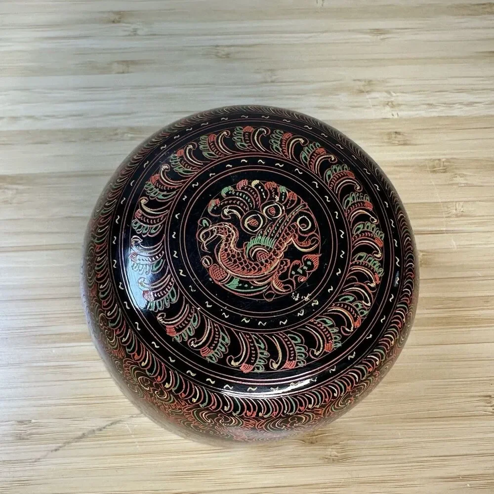 Vintage Burmese Lacquerware Bowls Cups 3- Pieces Burma Horsehair Bamboo Handmade